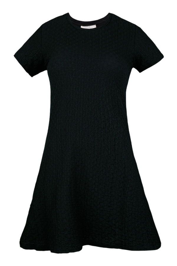 Vestido Color Negro Con Textura Estilo Casual Manga Corta Para Mujer